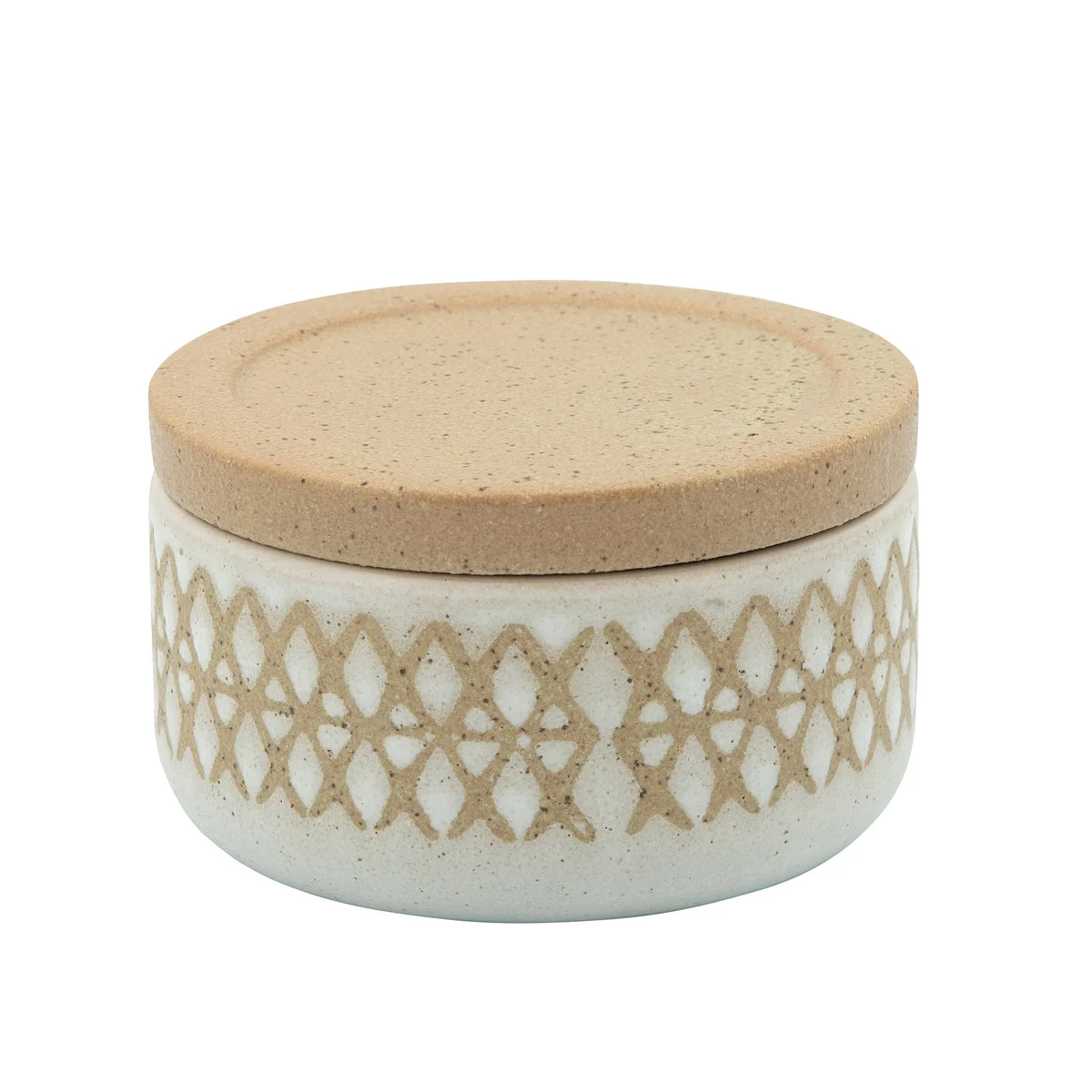 Sagebrook Home Ceramic 4`` Covered X-Design Jar, Sand