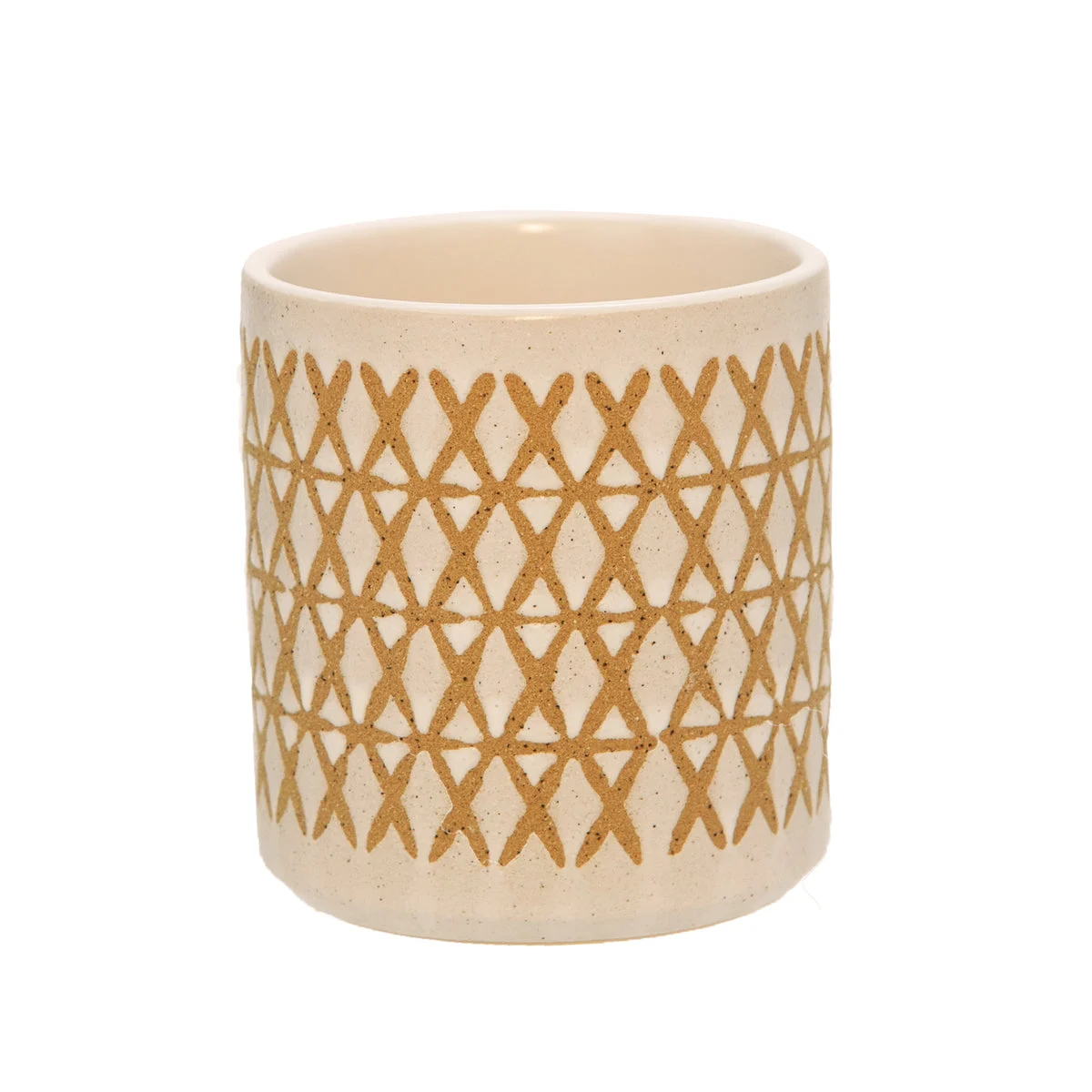 Sagebrook Home 15429-03 4" Ceramic X-Design Pen Holder, Sand