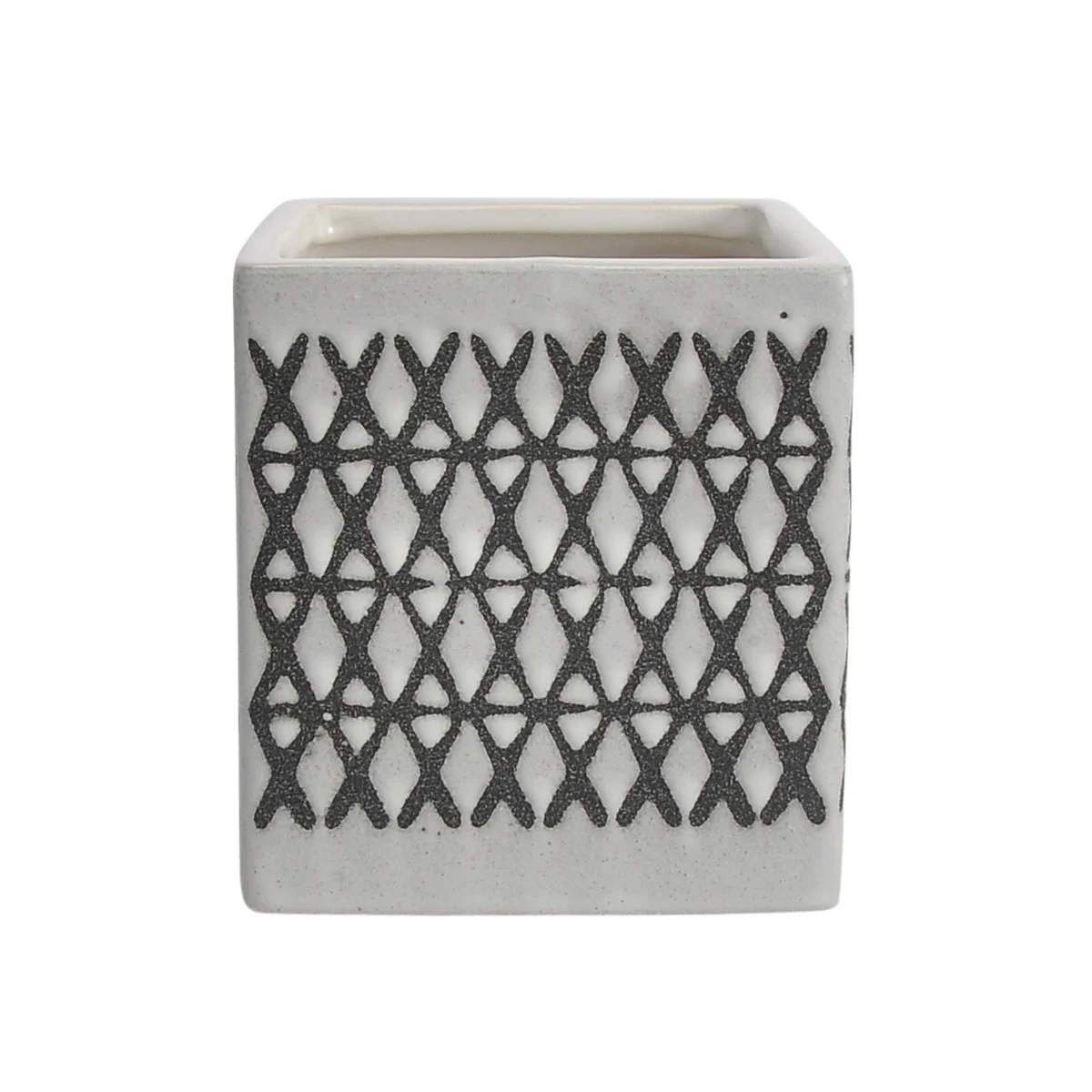 Sagebrook Home 15429-07 4" Ceramic Square Shaped X-Design Pen Holder, Black