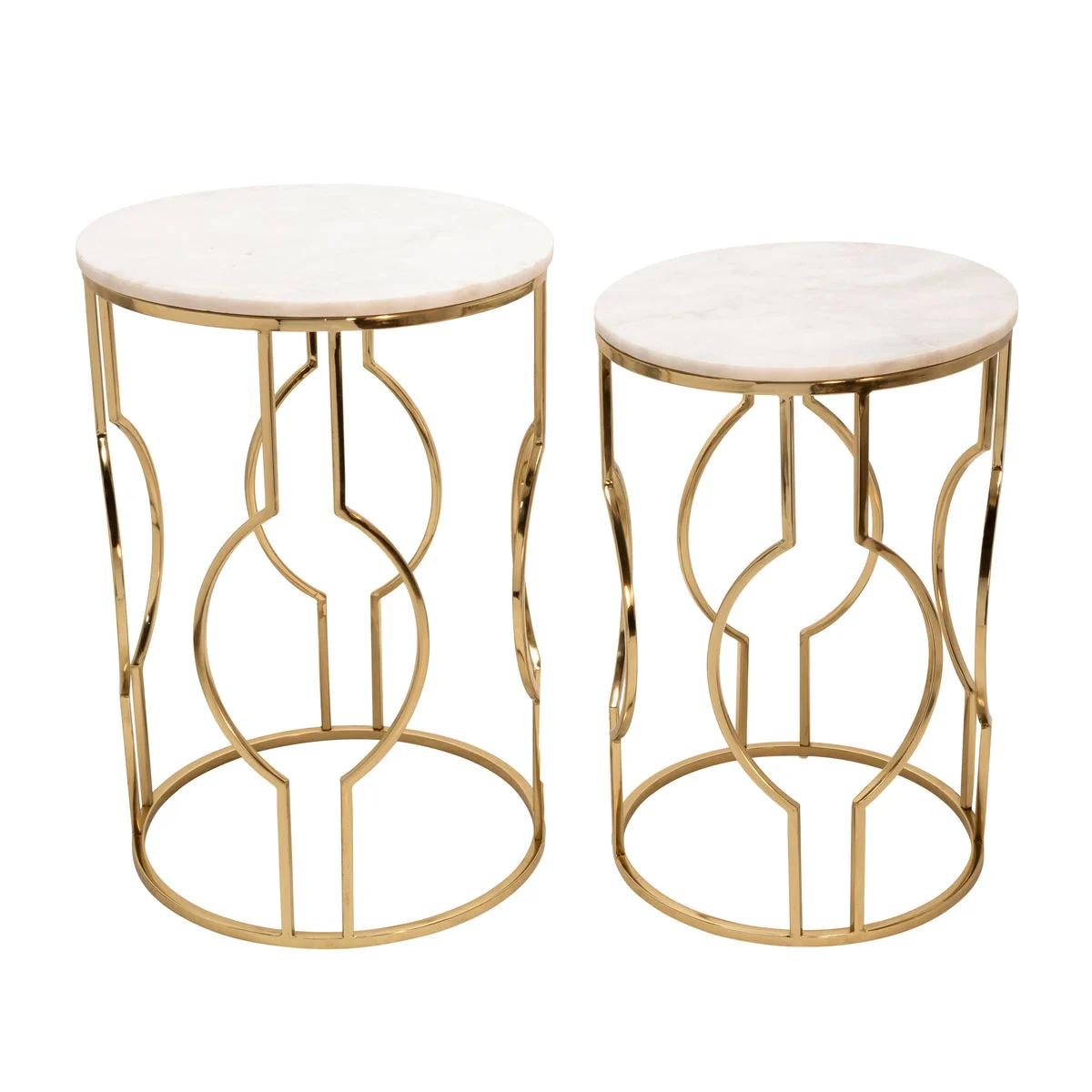 Sagebrook Home Set of 2 Metal/Marble Round Tables, Gold
