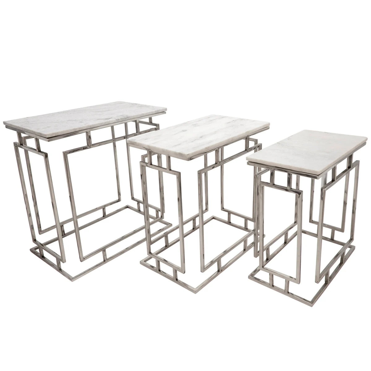 Sagebrook Home Set of 3 Metal/Marble Side Tables, Silver