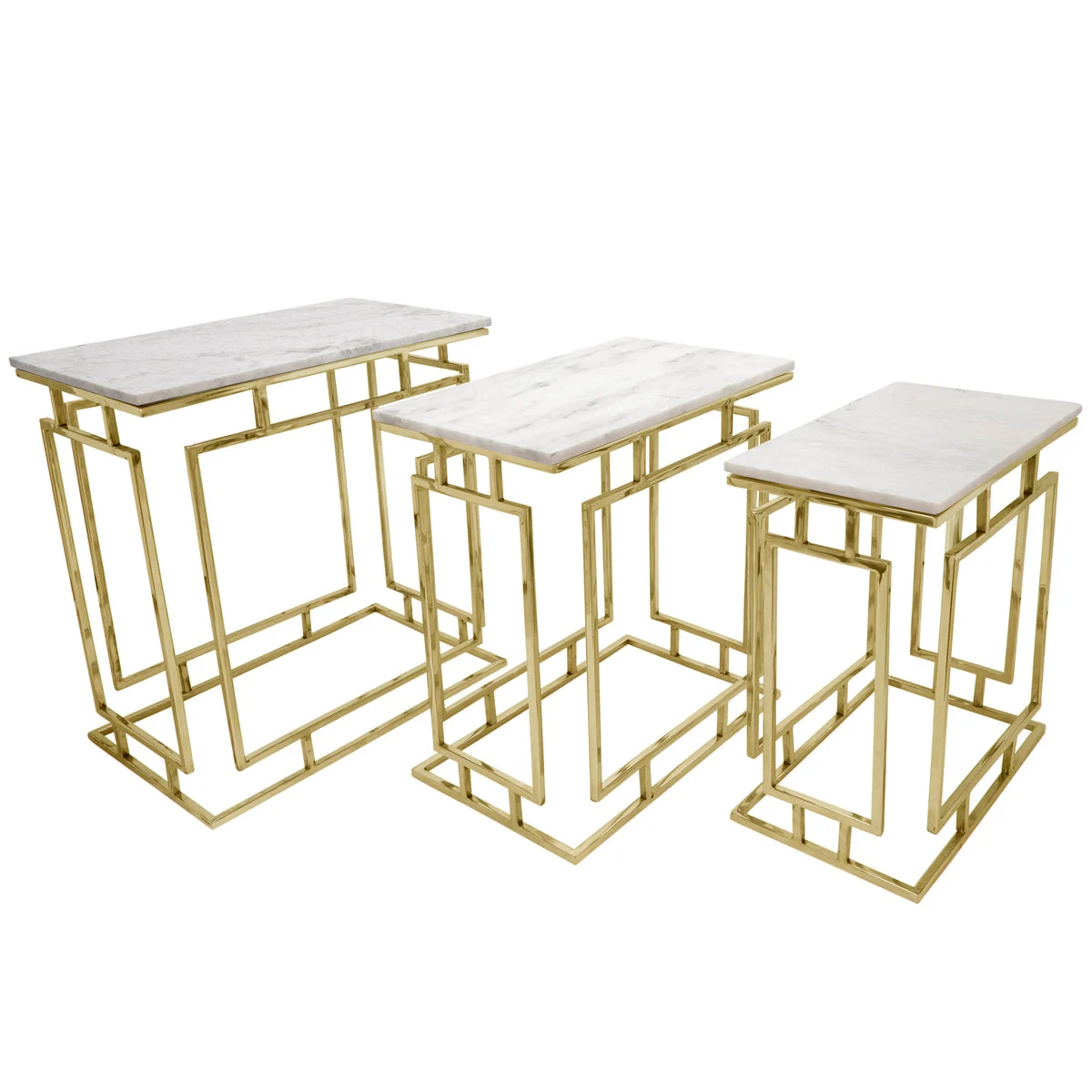 Sagebrook Home Set of 3 Metal/Marble Side Tables, Gold