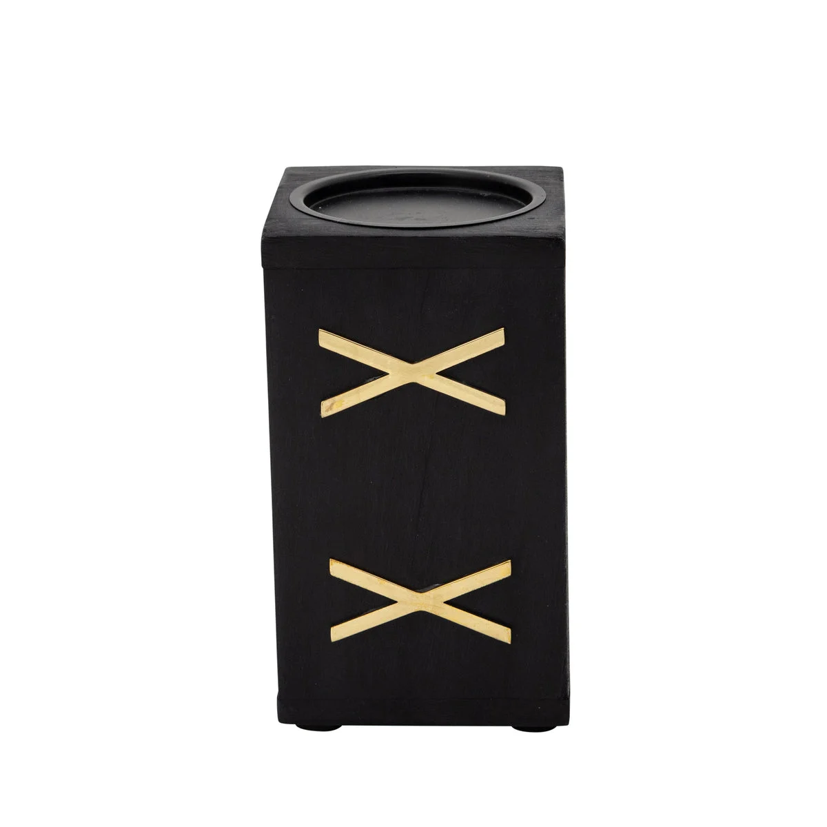 Sagebrook Home 15490-02 7" Wood Pillar Holder, Black