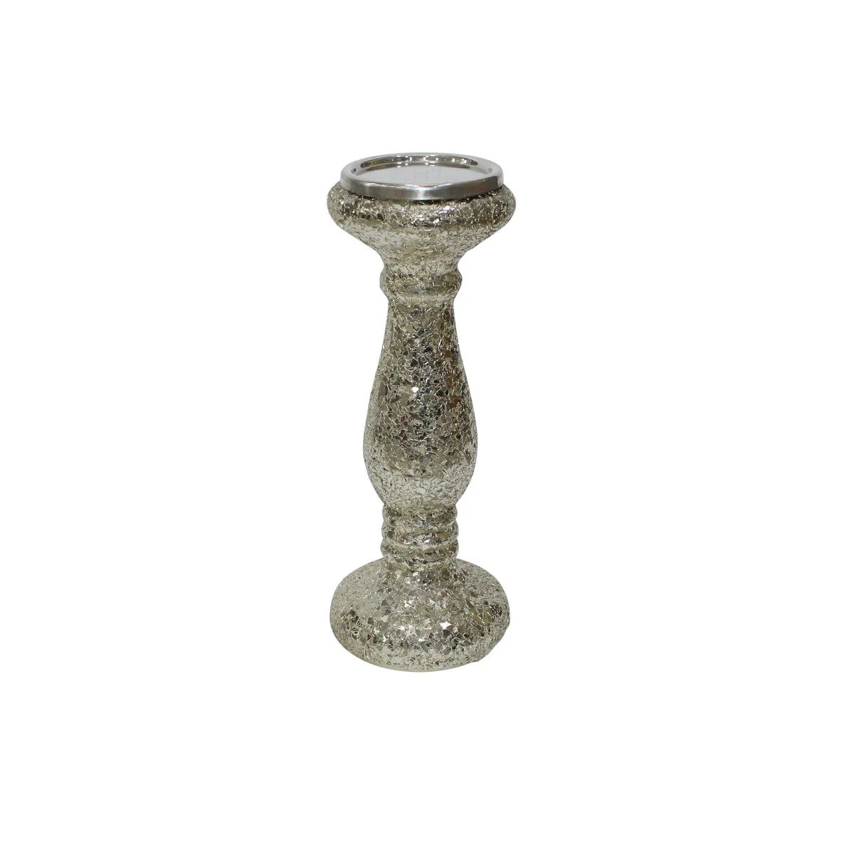 Sagebrook Home 12" Silver Crackled Candle Holder