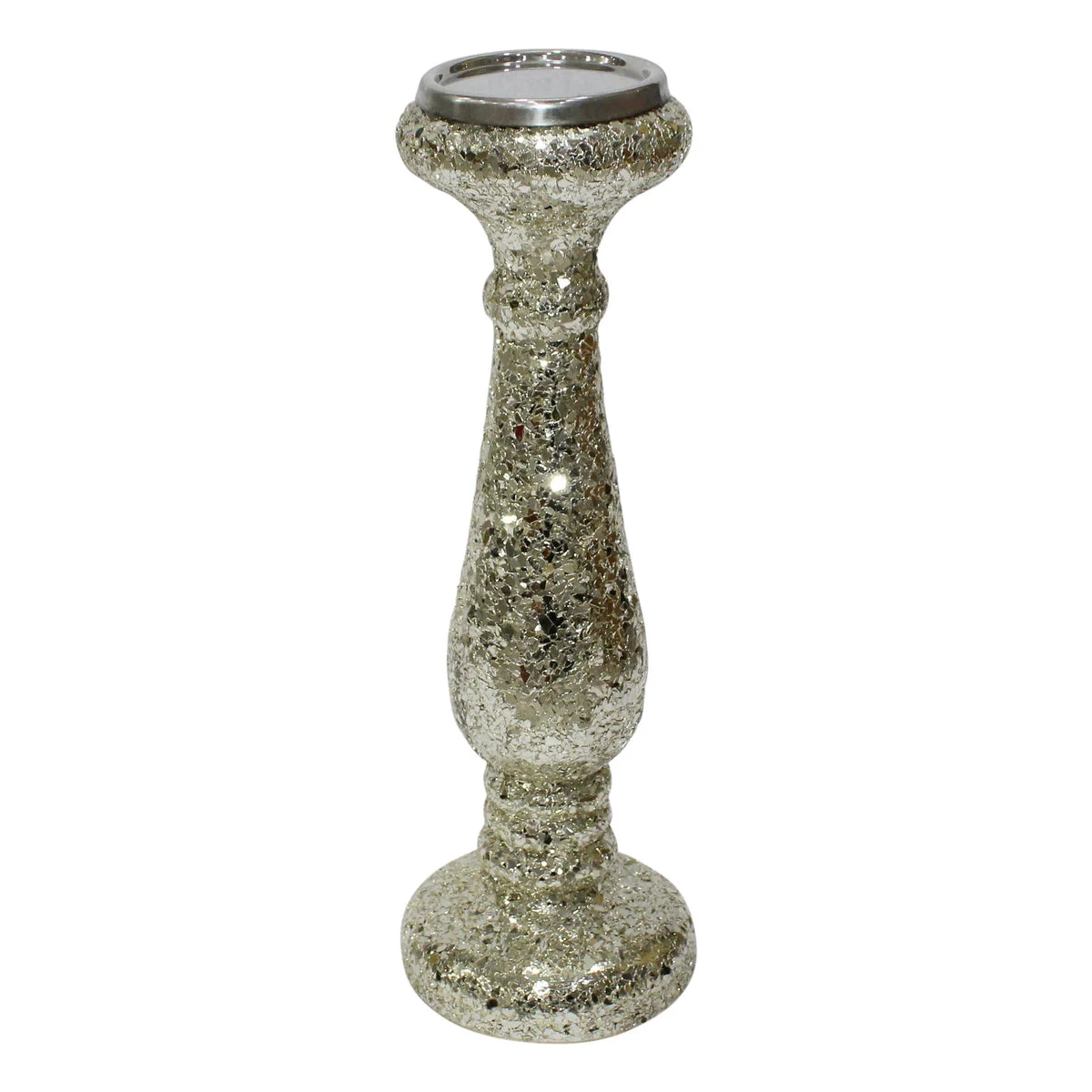 Sagebrook Home 15" Silver Crackled Candle Holder
