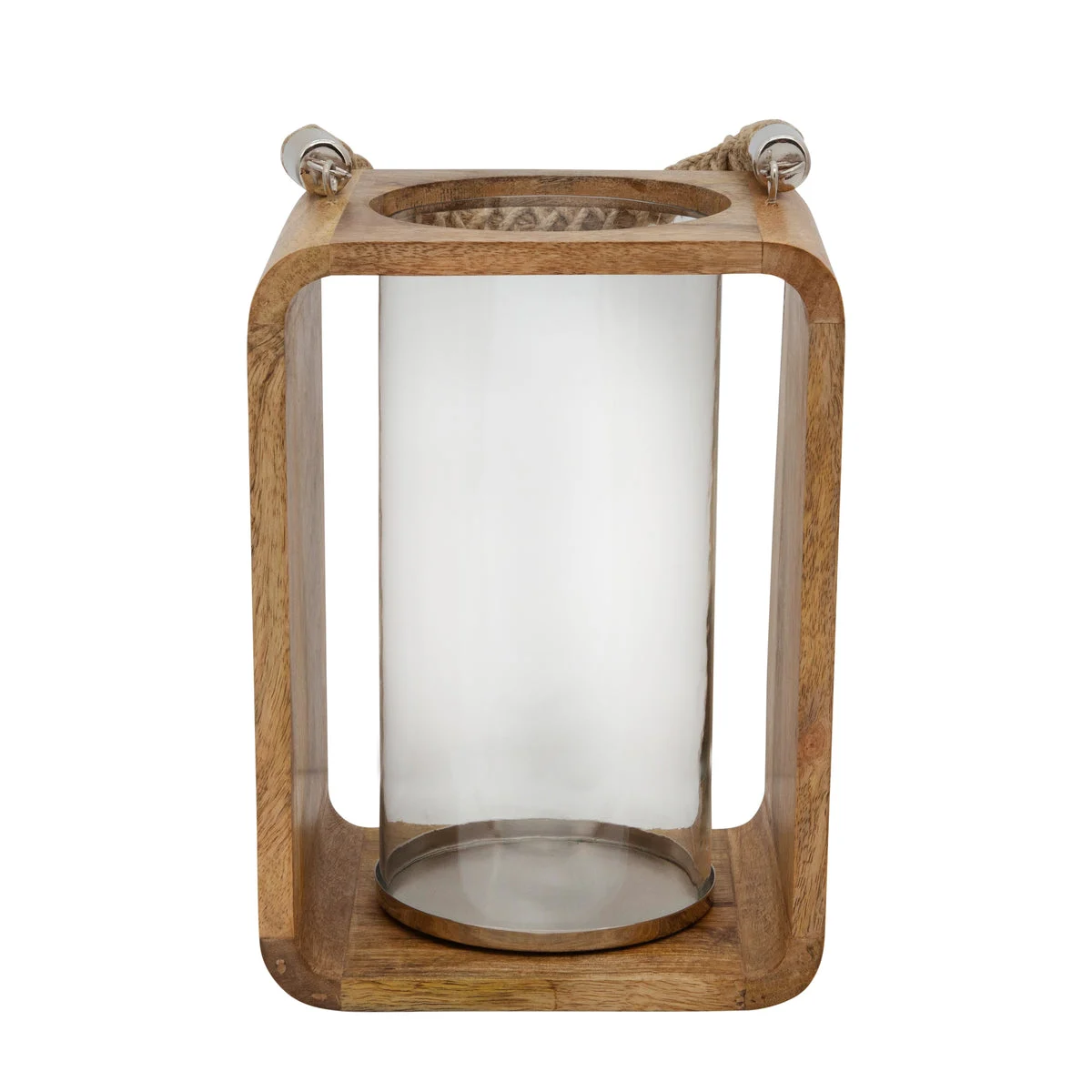 Sagebrook Home 15521-01 12" Wooden Hurricane with Rope, Natural