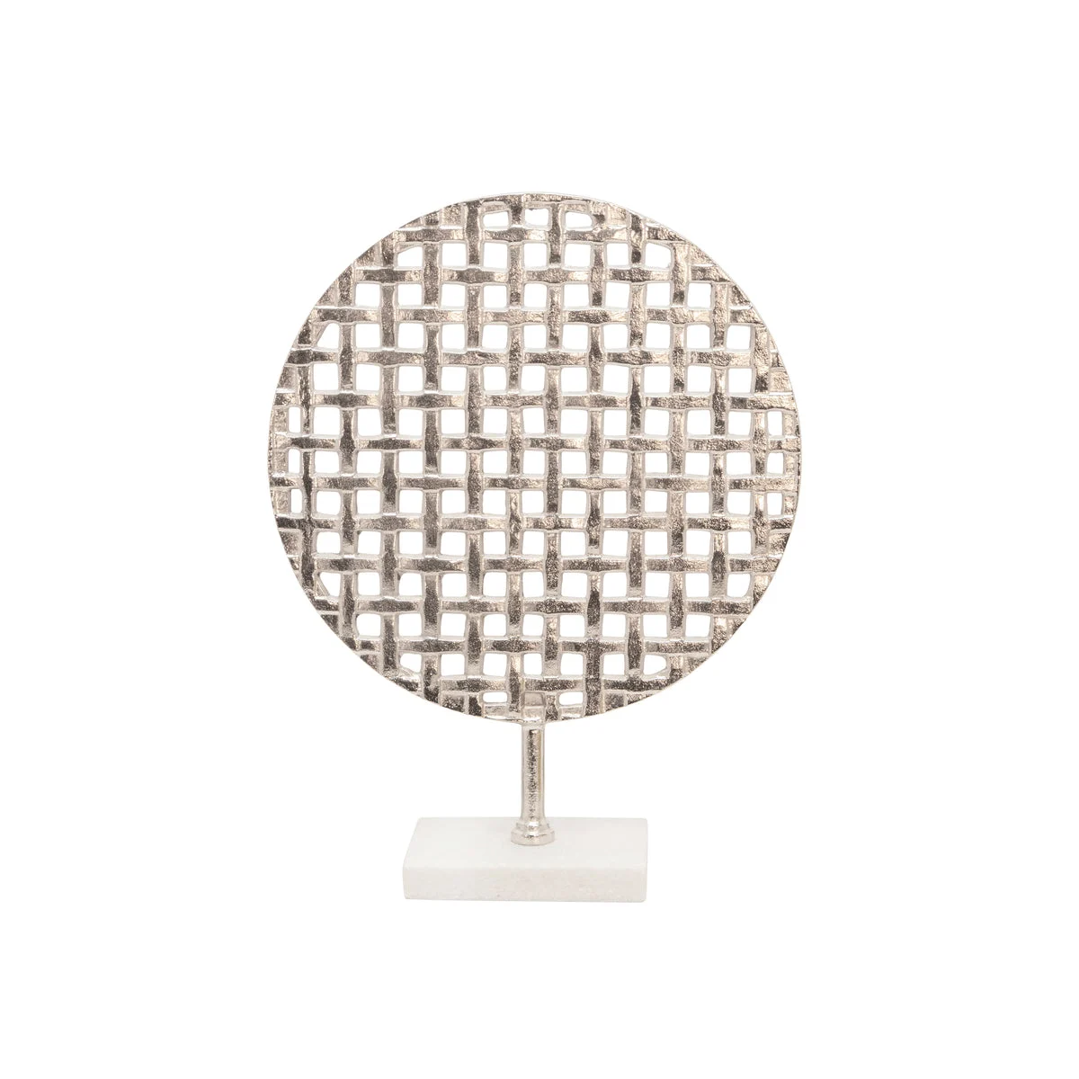 Sagebrook Home 18`` Metal Round Mesh Deco On Marble Base, Silver