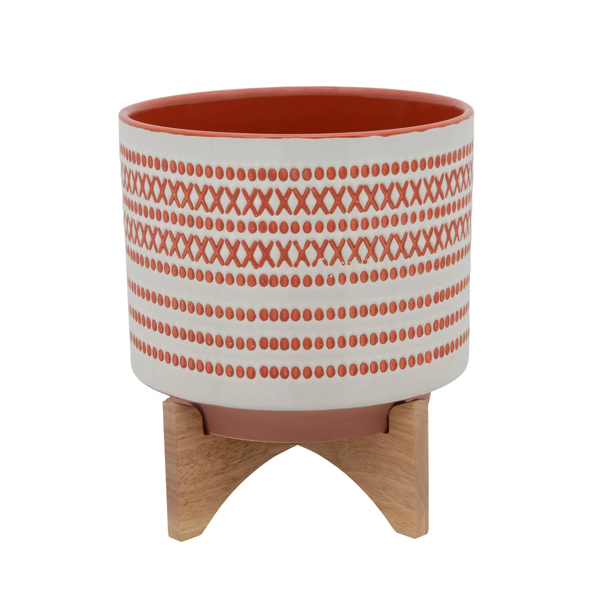 Sagebrook Home 15800-03 11" Aztec Planter with Wood Stand, Red