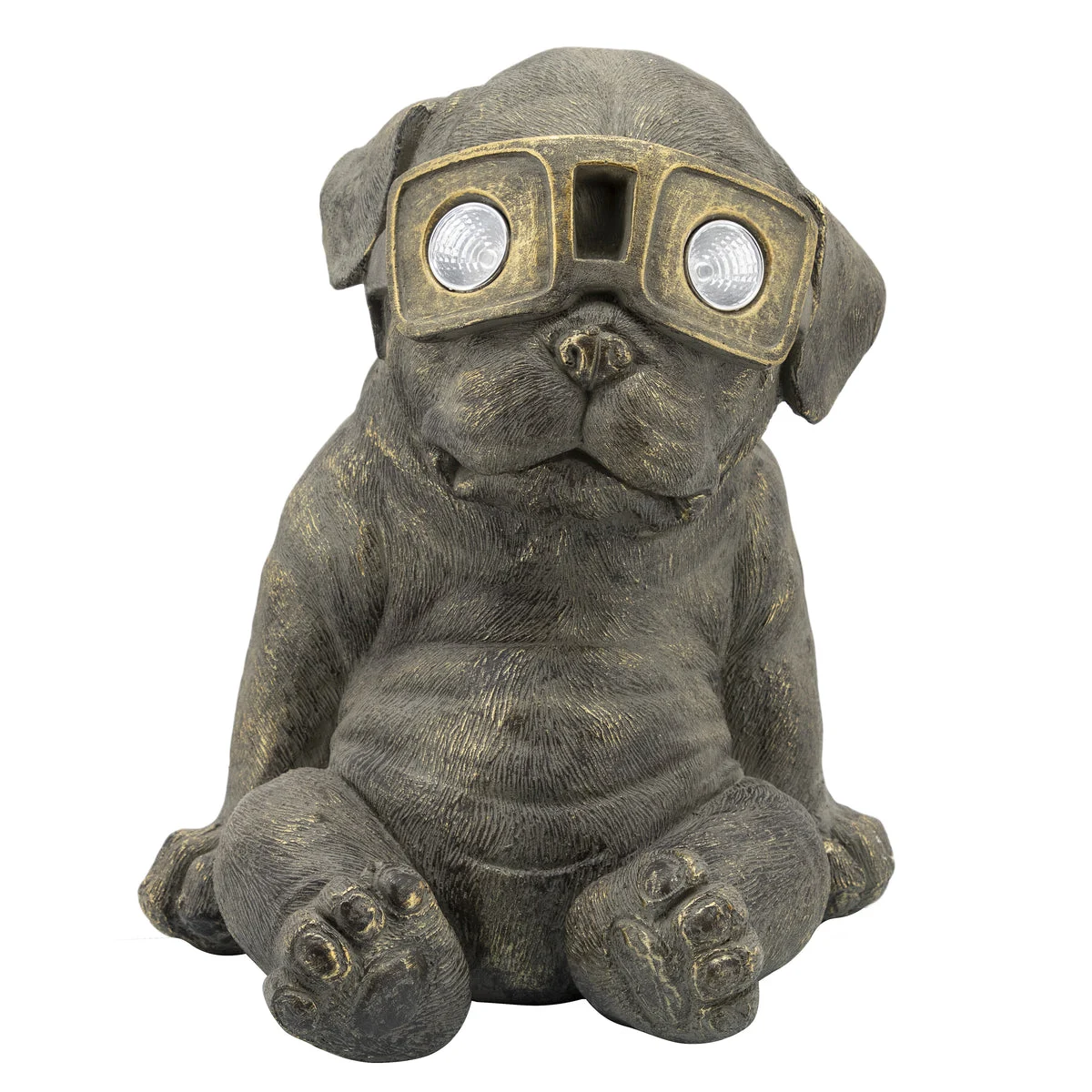 Sagebrook Home 15958-01 15" H Resin, Slouching Dog with Solar, Antique Gold
