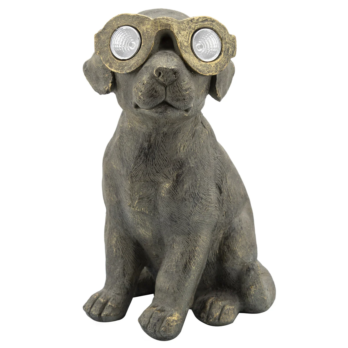 Sagebrook Home 15958-02 15" Resin, Sitting Dog with Solar, Antique Gold