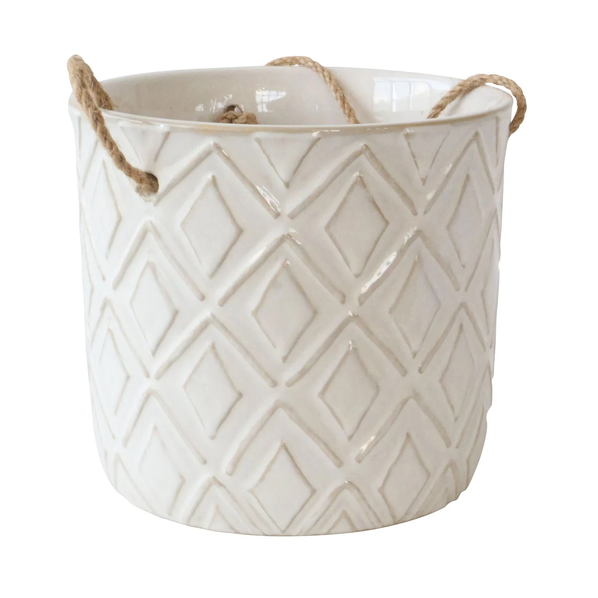 Sagebrook Home 7", Diamond Hanging Planter, White