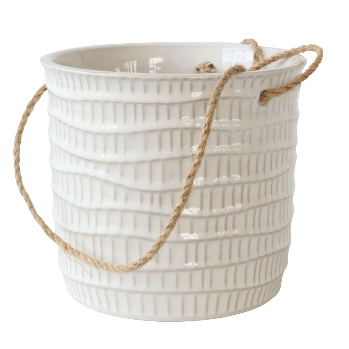 Sagebrook Home 7", Tribal Hanging Planter, White