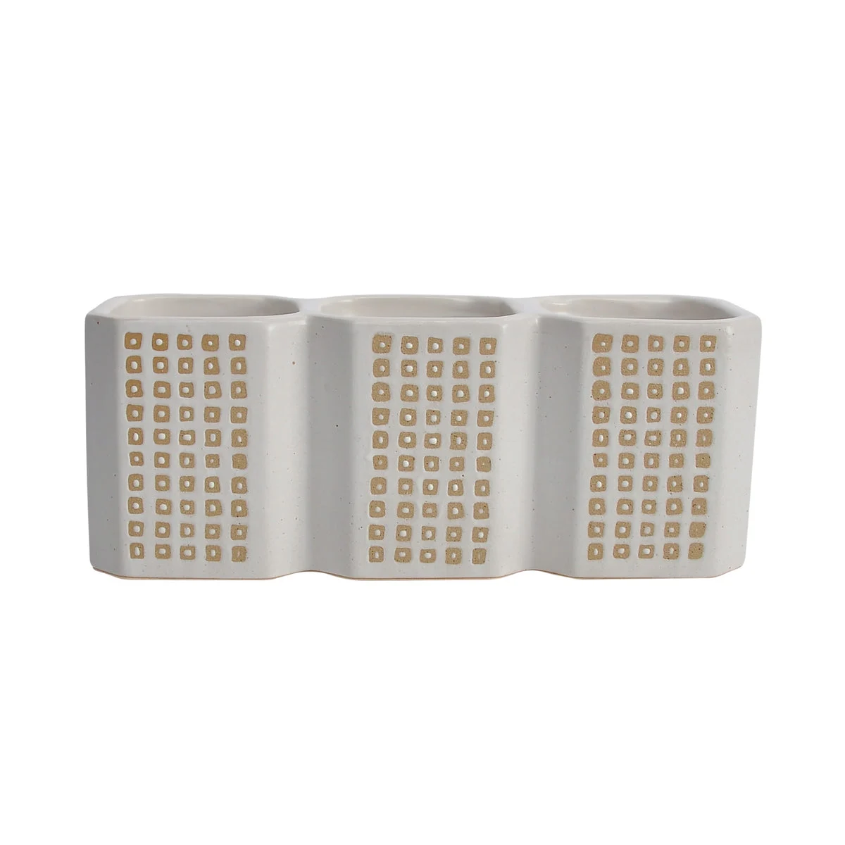 Sagebrook Home 3-Cup Dotted Pen Holder, Beige