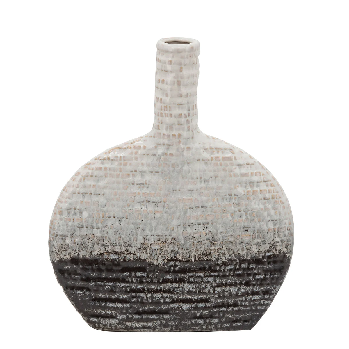 Sagebrook Home 12"H Textured Oval 2-Tone Vase, Beige