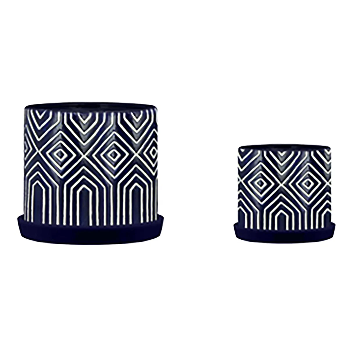 Sagebrook Home 16038-01 10"/12" Tribal Planter with Saucer, Blue, Set of 2