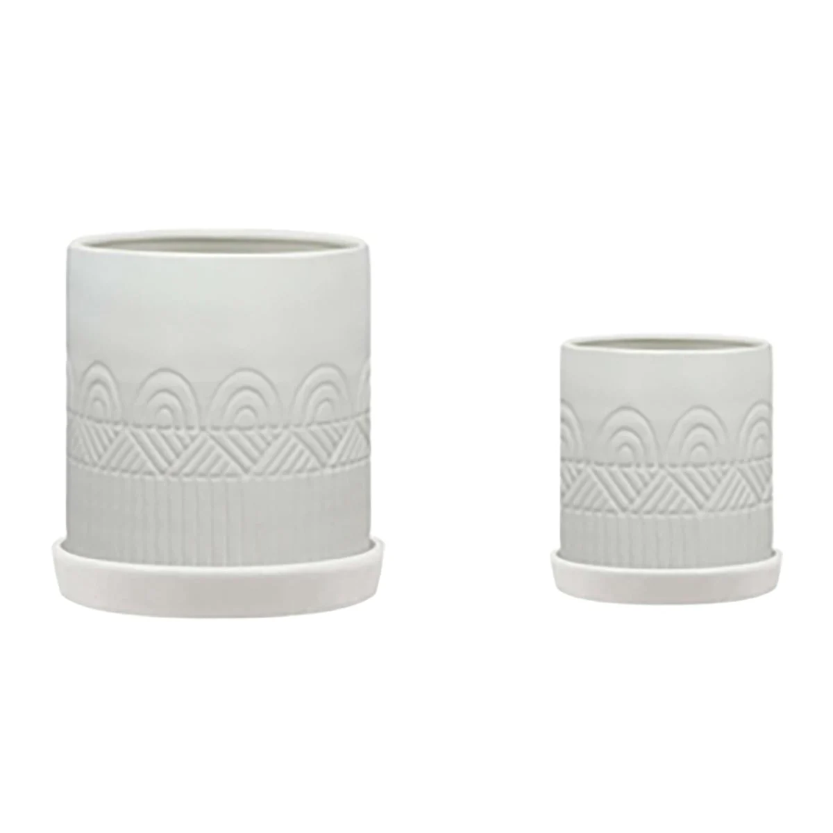 Sagebrook Home 16040-01 10"/12" Set of 2 Aztec Planter with Saucer, White
