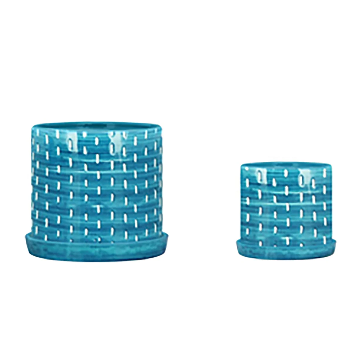 Sagebrook Home 16041-01 10"/12" Mesh Lines Planter with Saucer, Aqua, Set of 2