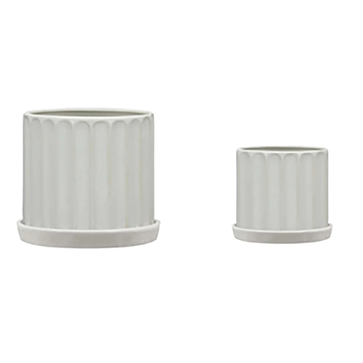 Sagebrook Home 16044-01 10"/12" Ridges Planter with Saucer, White, Set of 2