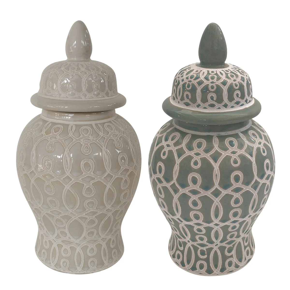 Sagebrook Home 10`` Temple Jar 2 Pc. , Mint - White