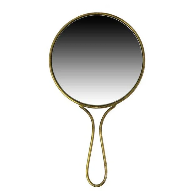 Benzara Vintage Style Round Metal Encased Hand Mirror, Brass