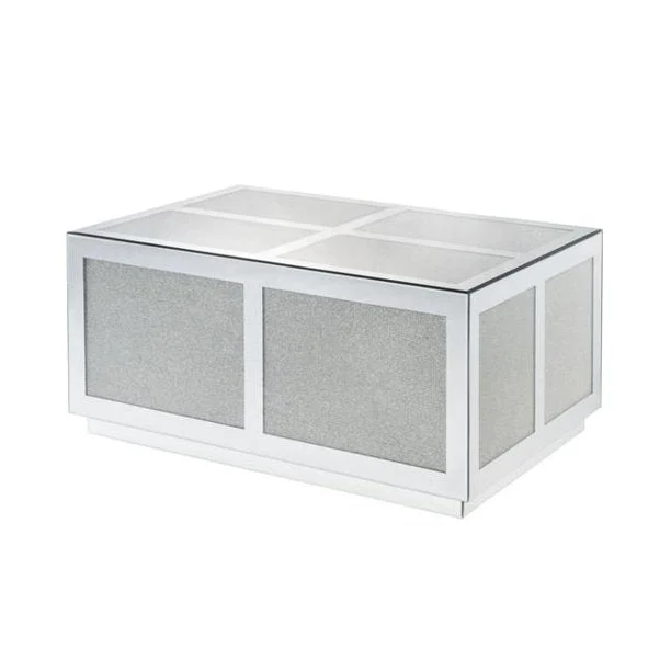 Benzara Mirror Panel Rectangular Coffee Table with Faux Diamond Inlays, Silver