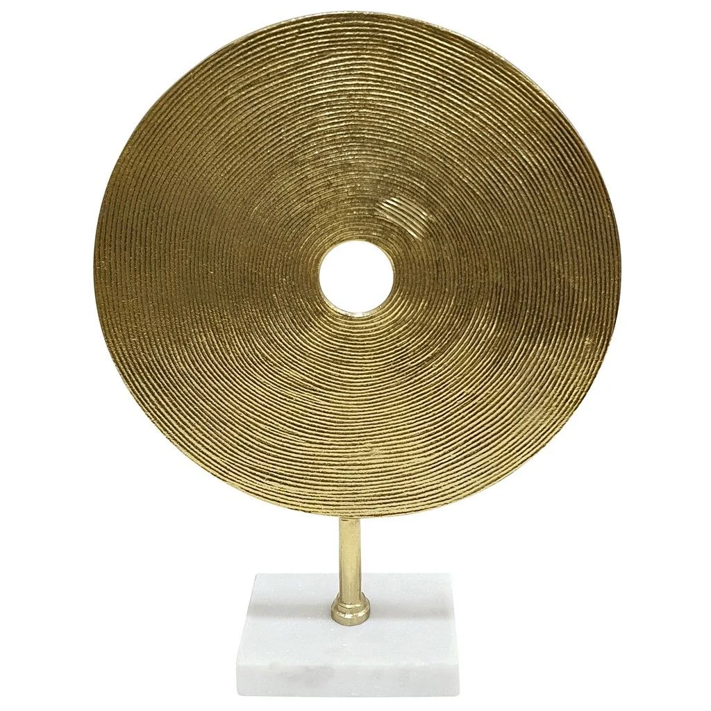 Sagebrook Home 21`` Disc On Marble Base, Gold for Tabletop Decor
