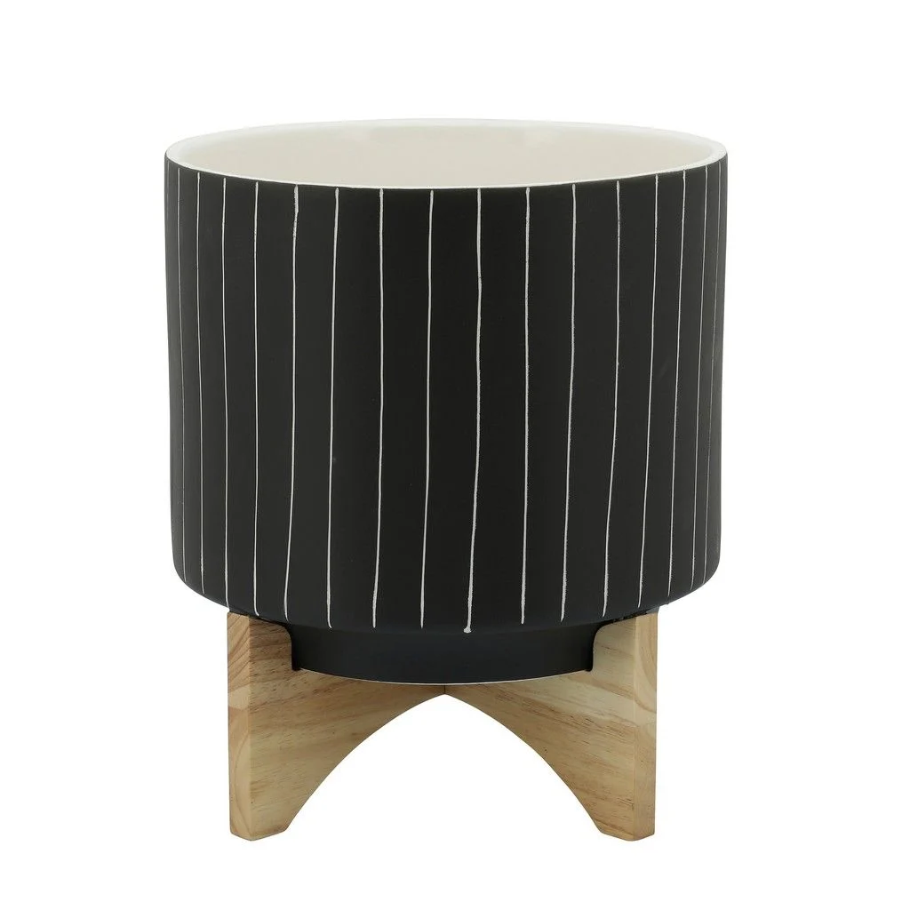 Sagebrook Home 16101-03 10" Stripes Planter with Stand, Gray