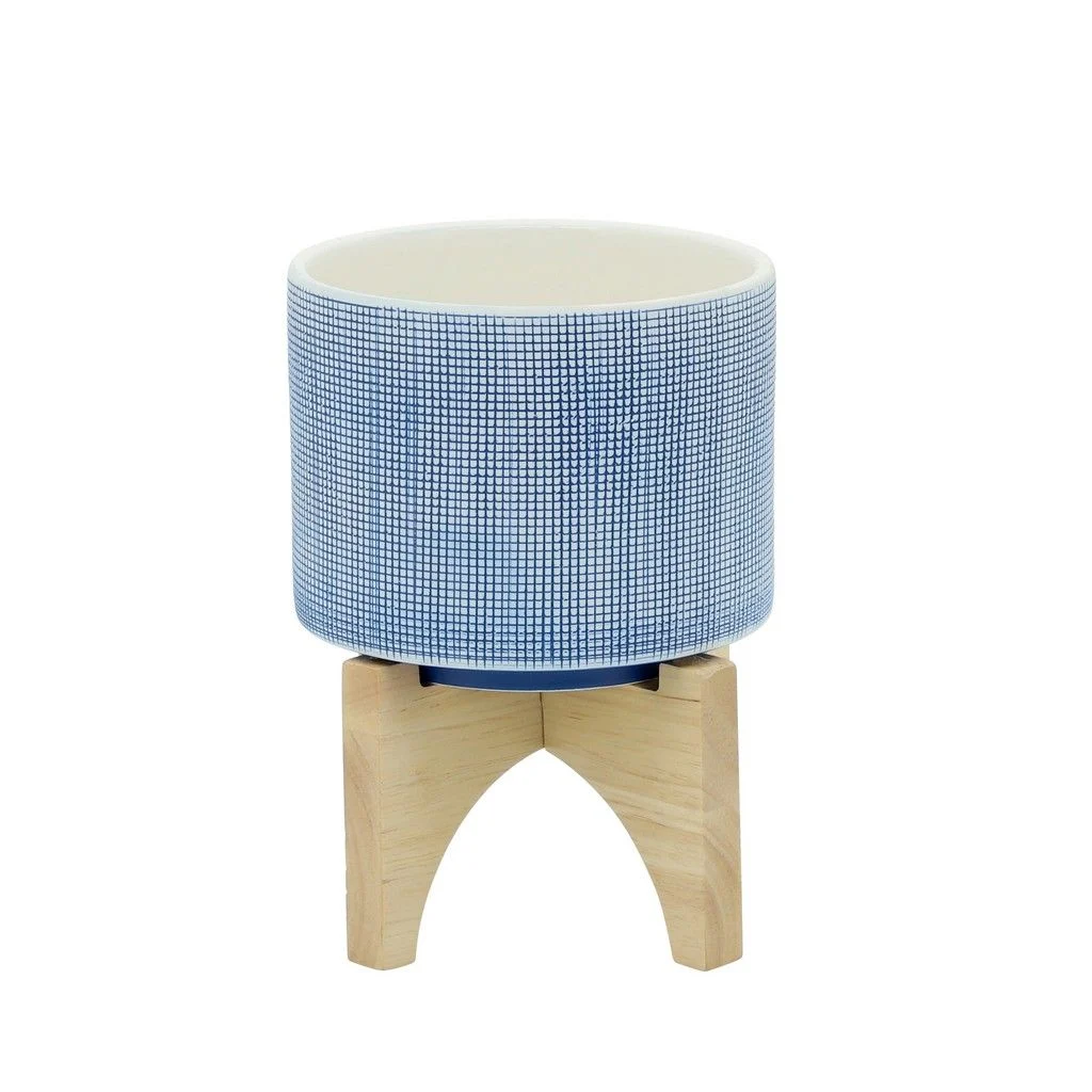 Sagebrook Home 16102-01 5" Mesh Planter with Stand, Blue