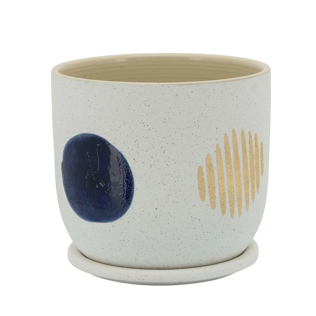 Sagebrook Home 16109-03 8" Funky Planter with Saucer, White