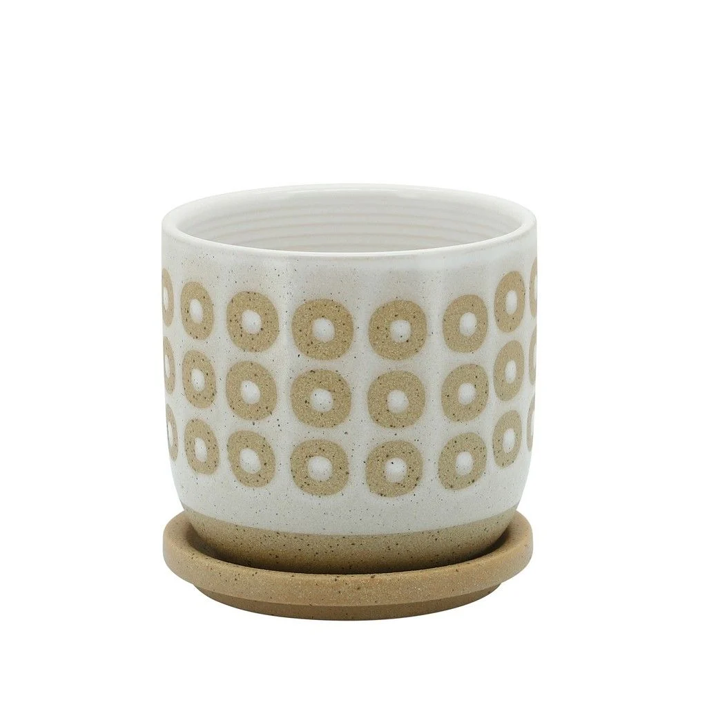Sagebrook Home 16110-01 5" Circles Planter with Saucer, White