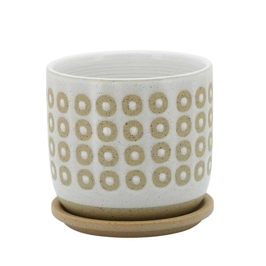 Sagebrook Home 6" Circles Planter W/ Saucer, White
