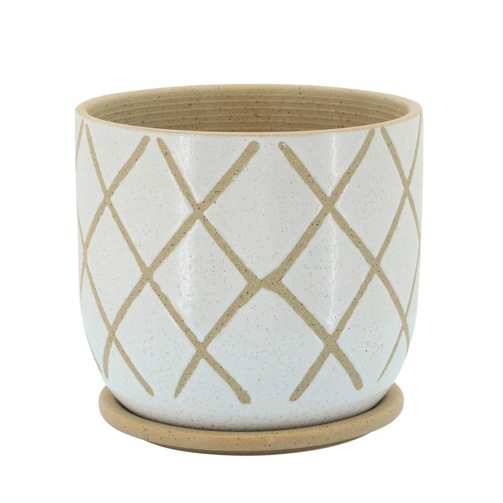 Sagebrook Home 16111-03 8" Cross Planter with Saucer, White