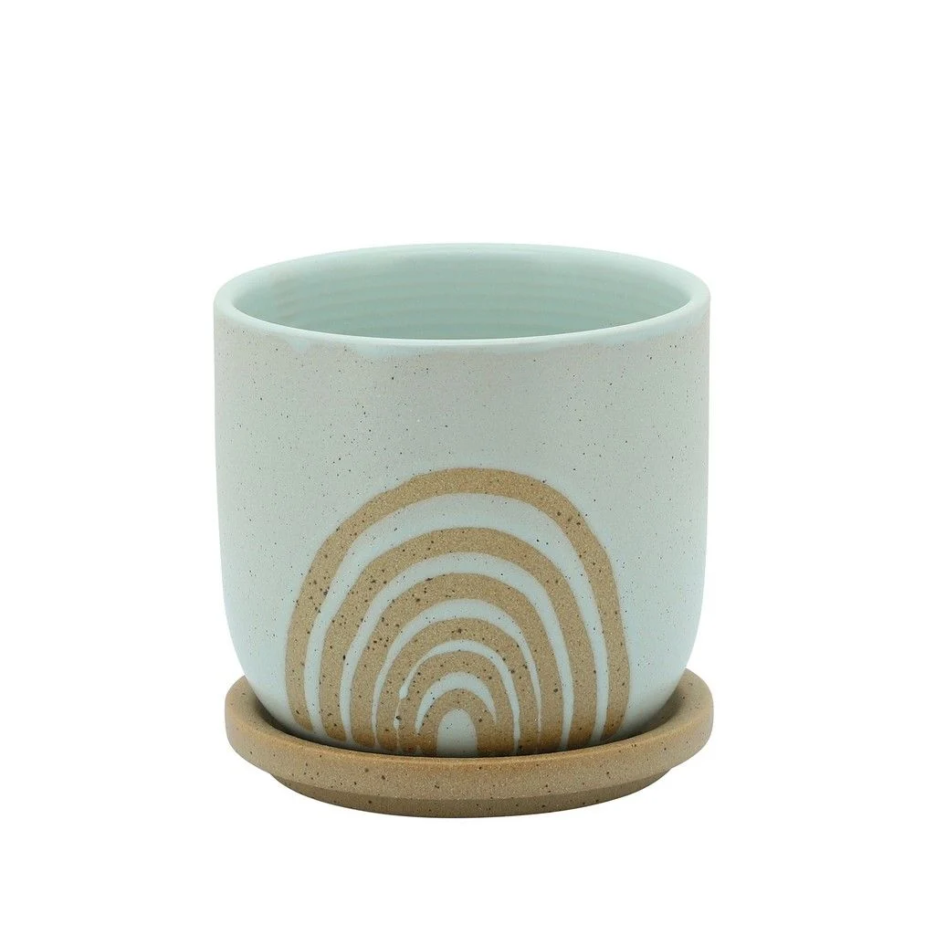 Sagebrook Home 16112-01 5" Arch Planter with Saucer, Mint