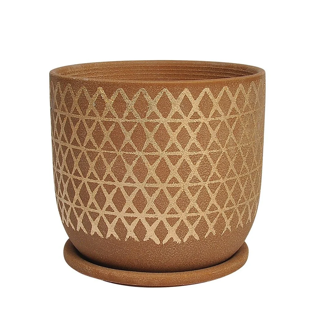 Sagebrook Home 16113-03 8" Cross Planter with Saucer, Tan