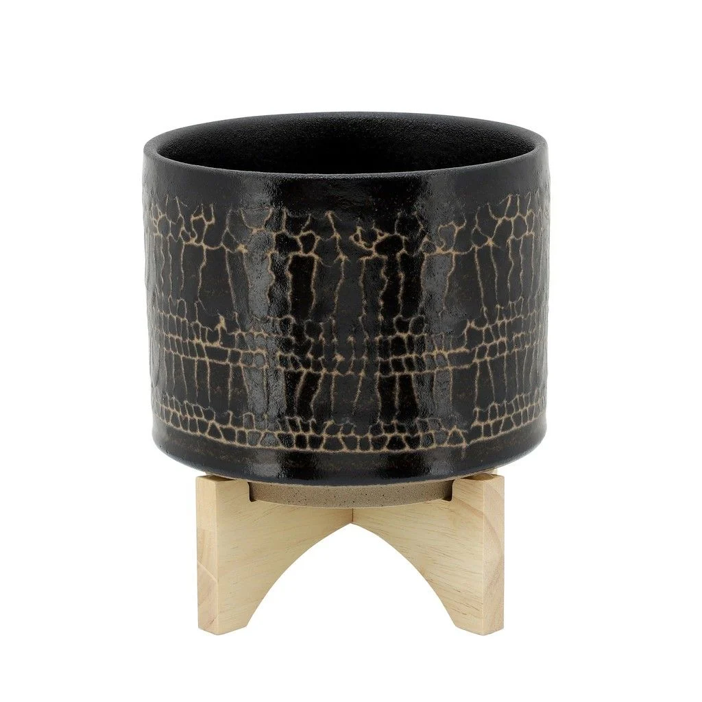 Sagebrook Home 16119-02 8" Glazed Planter with Stand, Black