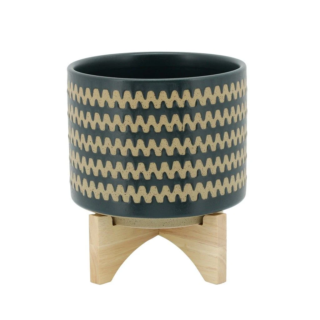 Sagebrook Home 8" Zig-Zag Planter W/ Stand, Teal