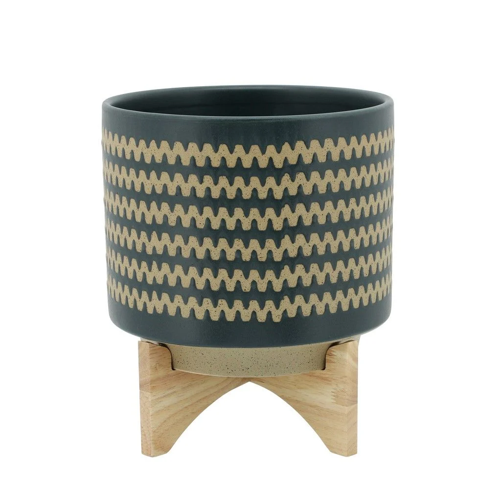 Sagebrook Home 16120-03 10" Zig-Zag Planter with Stand, Teal