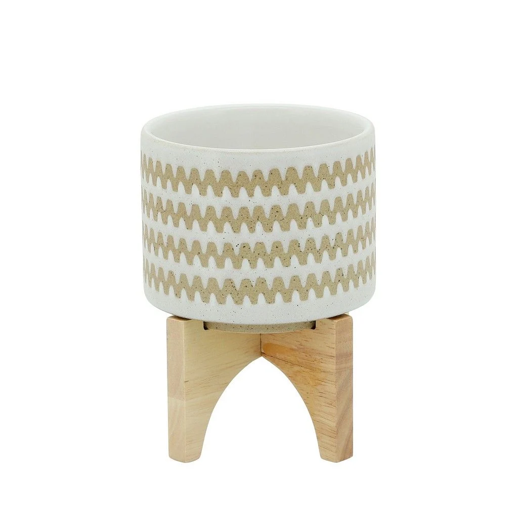 Sagebrook Home 16121-01 5" Zig-Zag Planter with Stand, White