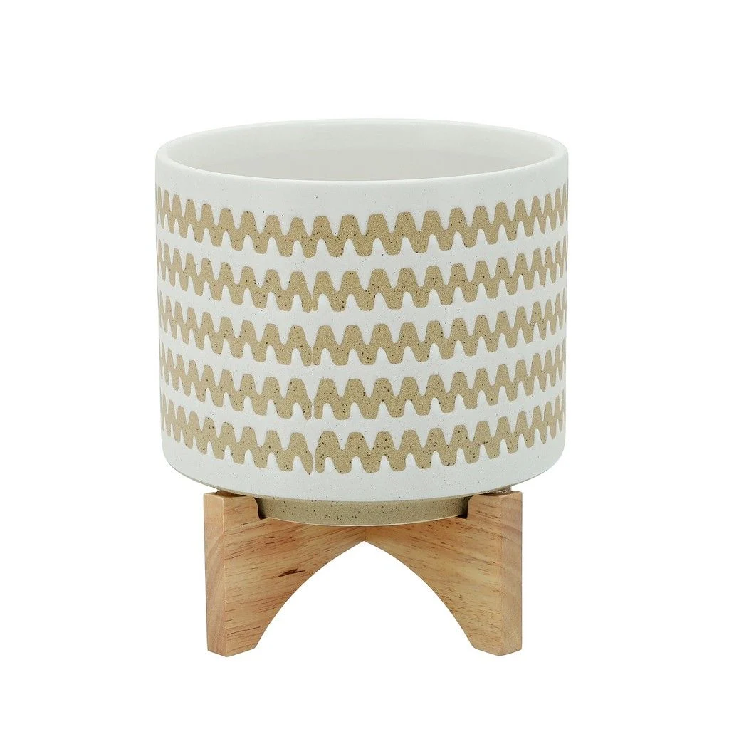 Sagebrook Home 16121-02 8" Zig-Zag Planter with Stand, White