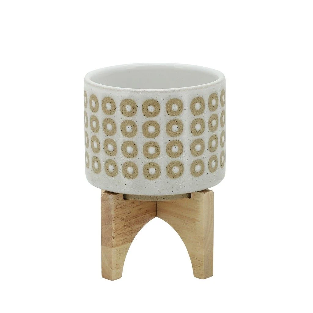 Sagebrook Home 16123-01 5" Circles Planter with Stand, White