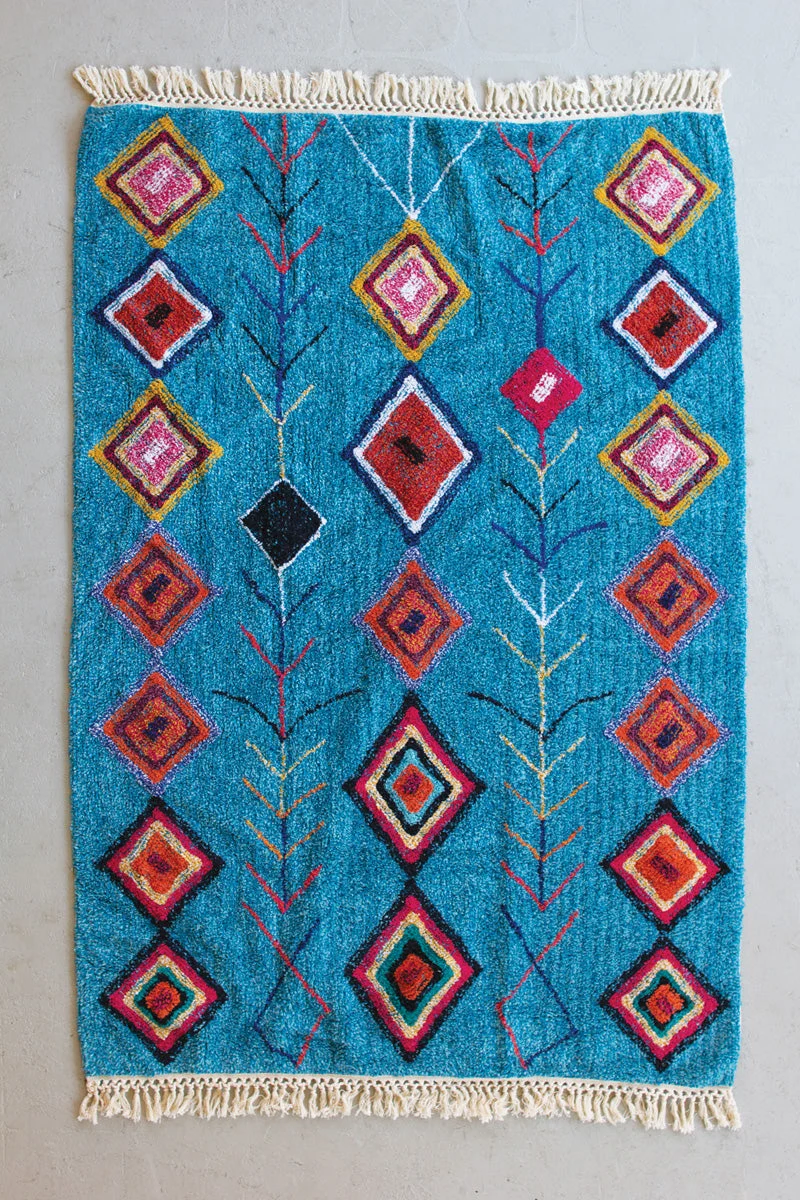 Kalalou NES1055 Turquoise Rug With Fringe