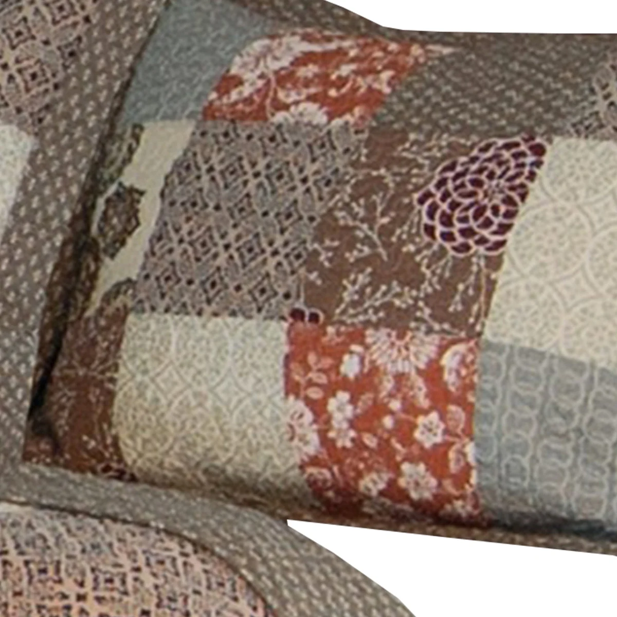 Benzara Hayes Fabric King Pillow Sham with Patchwork and Medallion Pattern, Multicolor
