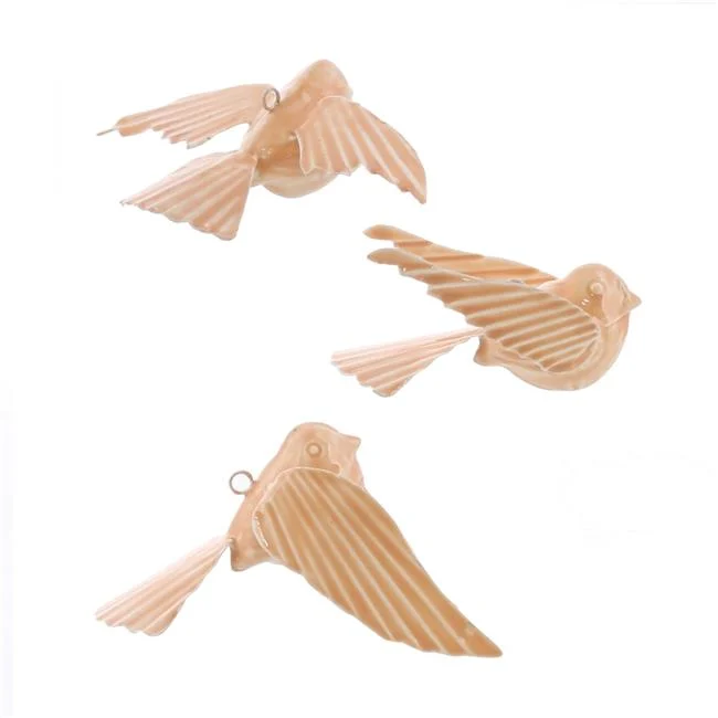 Benzara Porcelain Bird Figurine with Metal Ring, Set of 3, Pink