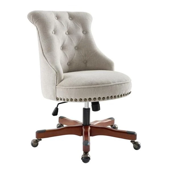 Benzara Swivel Adjustable office Chair with Tufted Back, Gray