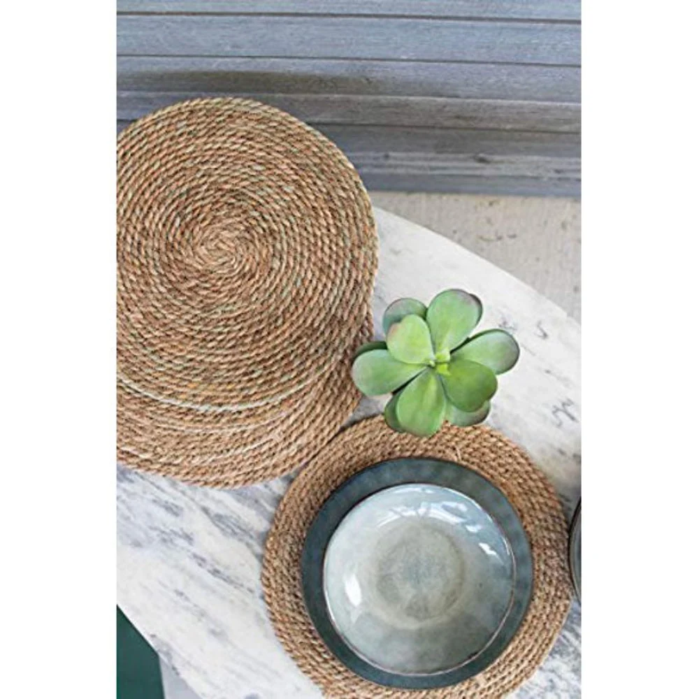 Round Seagrass Placemats 14.96"L Handwoven Natural Tan, Set of 6 by Kalalou