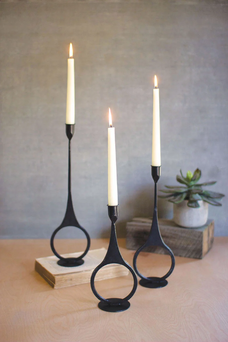Black Cast Iron Candle Holders with Ring Detail – Set of 3 by Kalalou