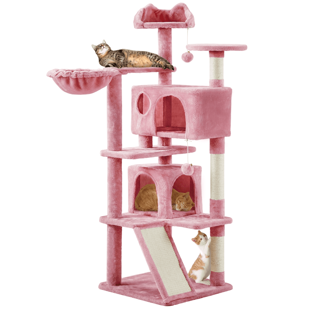 SmileMart 54″ Double Condo Cat Tree with Scratching Post Tower, Pink