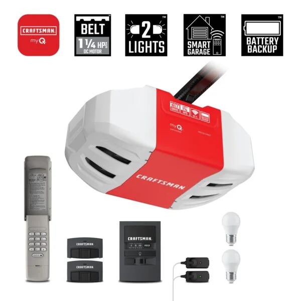 CRAFTSMAN 1.25-HP myQ Smart Belt Drive Garage Door Opener Works with Myq Wi-fi Compatibility Battery Back-up LED Light