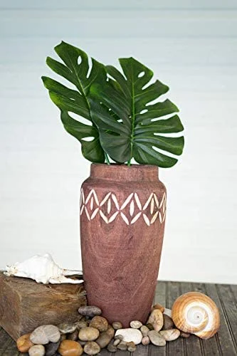 Kalalou CFAN1041 Rust Wood Vase with Carving Vase