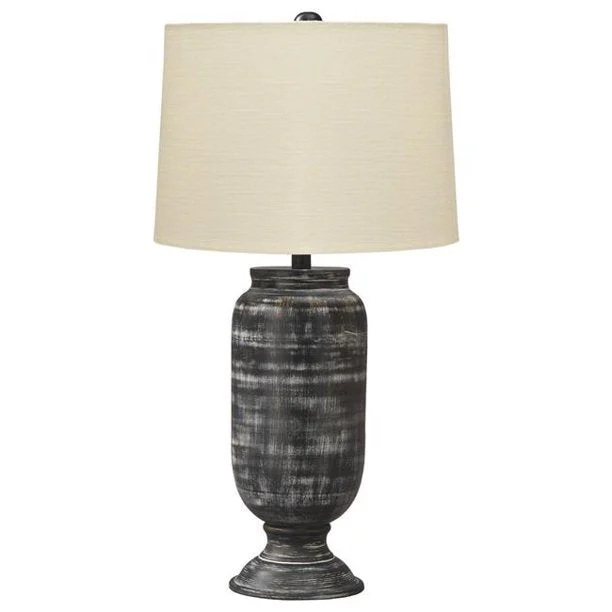 Benzara Drum Shade Table Lamp with Urn Metal Base, Cream and Black